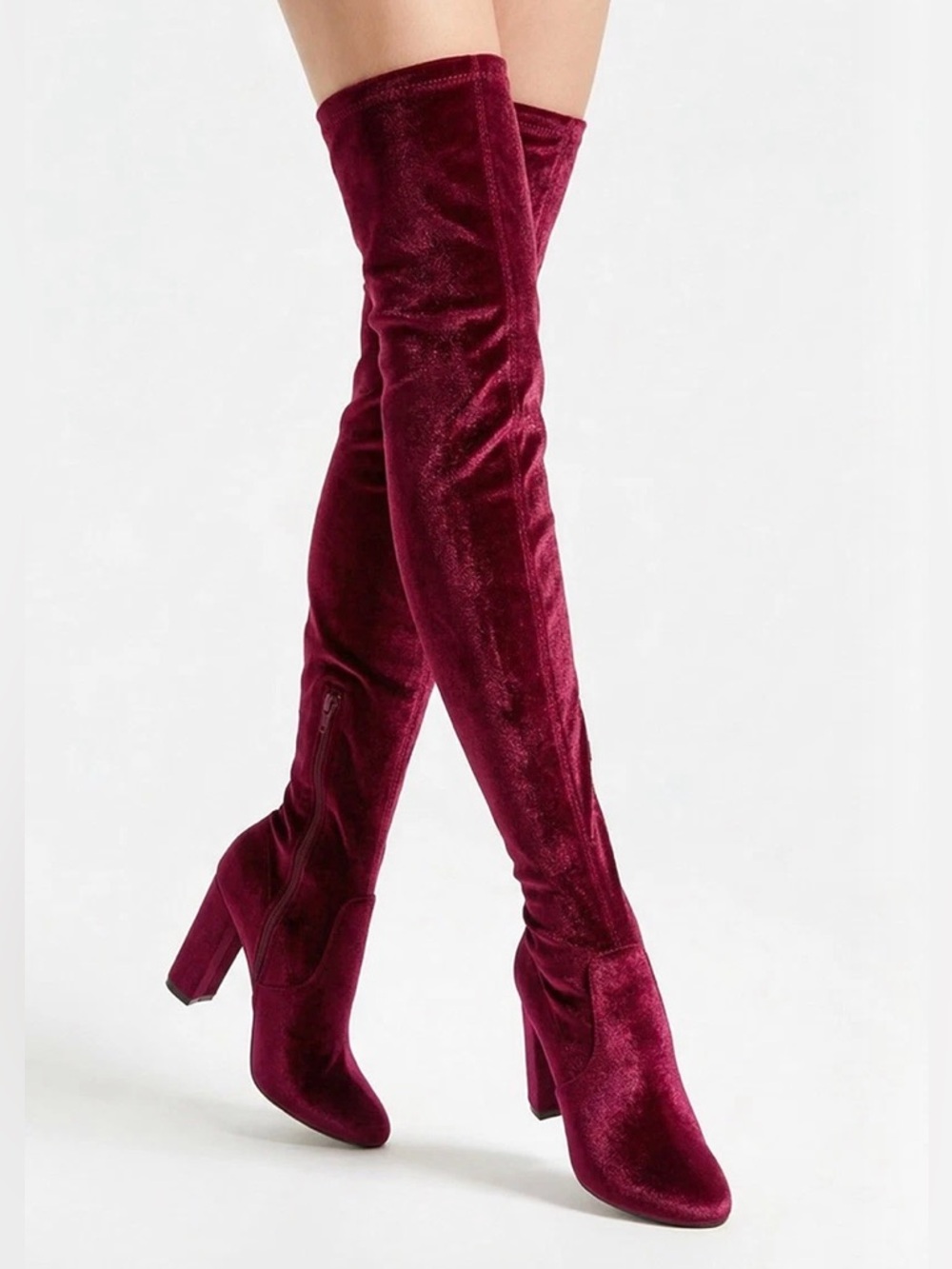 Chinese Laundry Red Wine Brenda Velvet Over The Knee Boots | Burgundy | Size 6